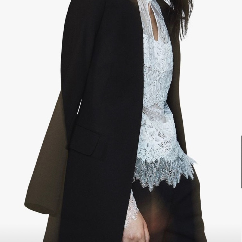 Designer Collarless textured long jacket